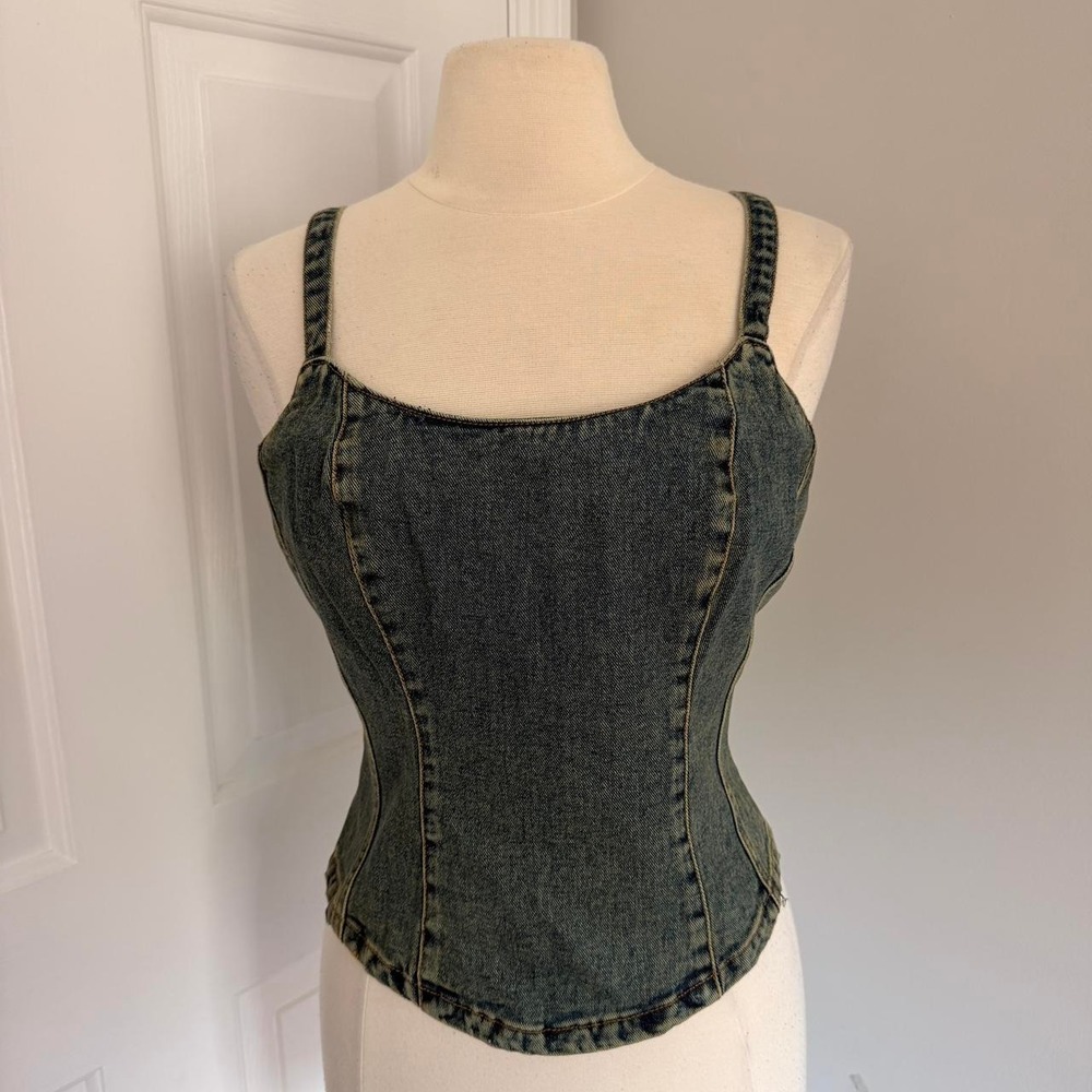 Y2K JEANOLOGY DENIM CORSET STYLE TANK TOP